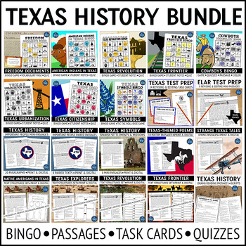Preview of Texas History Reading Passages Task Cards and Bingo Games Activities Bundle