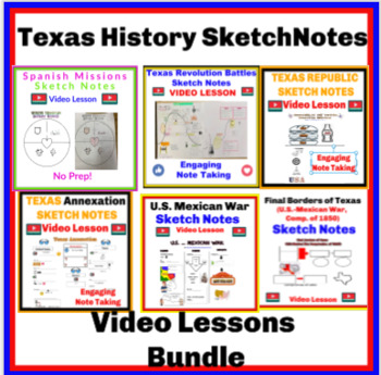 Preview of Texas History Sketch Notes Video lessons -DISTANCE LEARNING