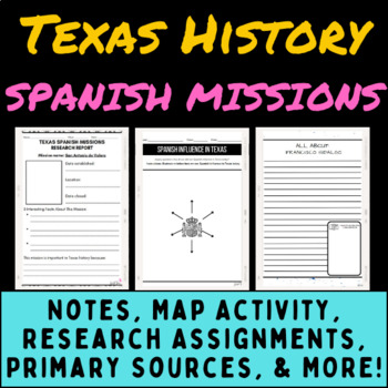 Preview of Texas History Spanish Missions Notes, Vocabulary, Research, Primary Sources