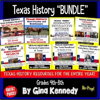 Preview of Texas History Bundle! Lessons and Projects for the Entire Year! PDF and Digital!