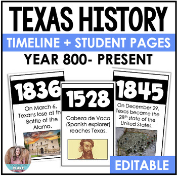Preview of Texas History Timeline Posters & Student Charts - 4th & 7th Grade Social Studies