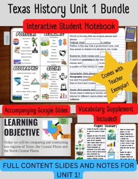 Preview of Texas History Unit 1 Interactive Notebook, Exemplar, and FULL CONTENT SLIDES!