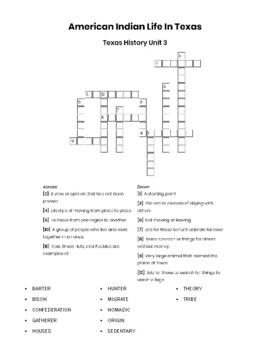 Preview of Texas History Unit 3 American Indian Life In Texas - Crossword and 3 Word Search