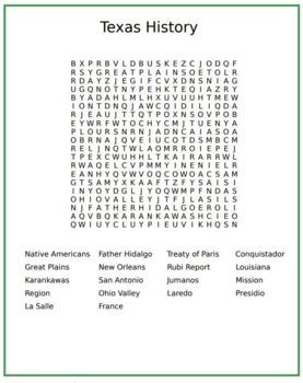 Preview of Texas History Word Search Puzzle