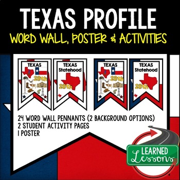 Preview of Texas History Word Wall, State Profile, Texas Activities Texas Poster US History