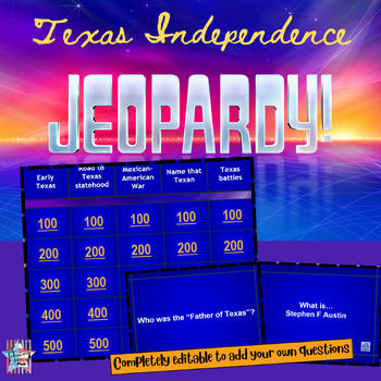 Preview of Texas Independence Jeopardy Review Game, Interactive Game, Test Prep,