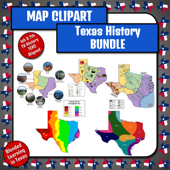 Preview of Texas Map Clipart BUNDLE TX History TEKS Aligned