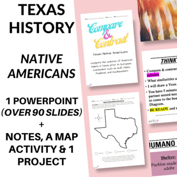 Preview of Texas Native Americans PowerPoint Lesson, Notes, Map Activity, and Project