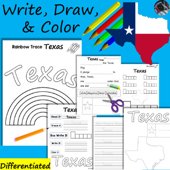 Preview of Texas~Pledge~Fill in/Cloze~Cut and Paste~Trace~Color~Elkonin~Autism~NO PREP
