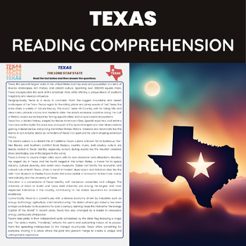 Preview of Texas Reading Comprehension | History Geography and Culture | US States