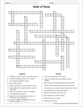 Texas Research Skills Crossword Puzzle U S States Geography Google