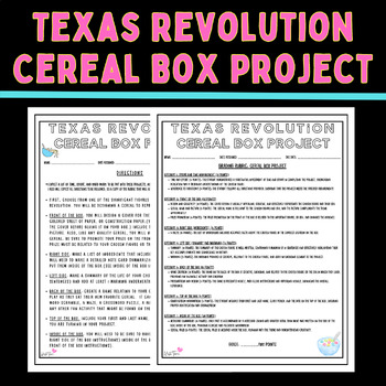 Preview of Texas Revolution Cereal Box Project Directions and Grading Rubric Texas History