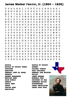 Texas Revolution Word Search Puzzle Activity Page with Coloring