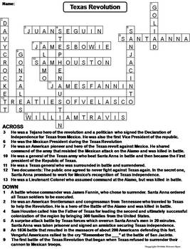 Texas Revolution Worksheet/ Crossword Puzzle by Science Spot | TpT