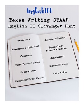 Preview of Texas STAAR English II Scavenger Hunt + Prompt Brainstorm Exercise