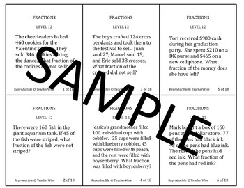 Preview of Fraction Problem Solving Task Cards: Level 12 Generate Fractions Word Problems