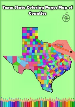 Preview of Texas State Coloring Pages Map of Counties Highlighting Rivers Lakes Cities