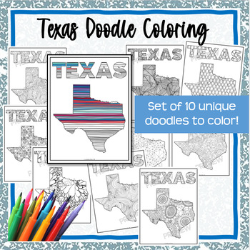 Preview of Texas State Doodles Coloring Pages Set of 10