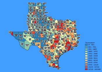 Preview of Texas State Map with Population, Density, Area with Worksheet