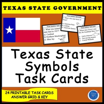 Preview of Texas State Symbols Task Cards - State Government - Social Studies Activity