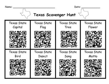 Preview of Texas Symbols QR Code Scavenger Hunt