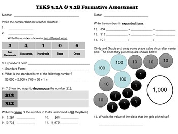 Preview of Texas TEKS 3.2A, 3.2B Place Value Formative