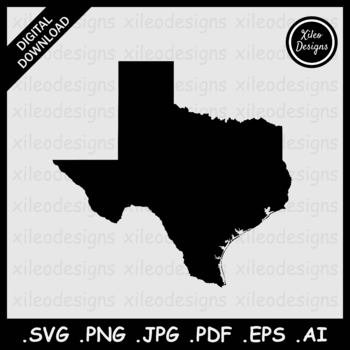 Texas USA Map SVG - TX US State Map Black Silhouette Vector PNG JPG PDF ...
