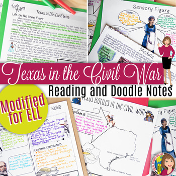 Preview of Texas in the Civil War DOODLE NOTES and Readings Modified for ELL or 4th Grade