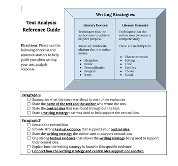Preview of Text Analysis Reference Guide (With Checklist)