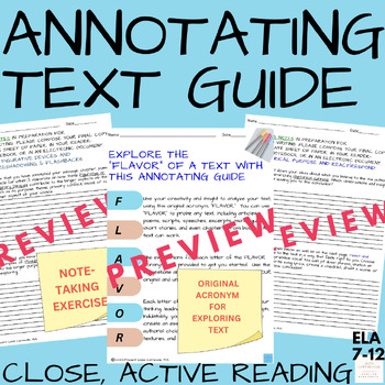 Preview of Annotating Text Features Guide, Worksheet: Middle-High School English ELA 7-12th