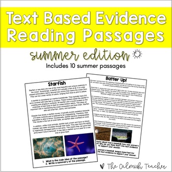 Preview of Text Based Evidence Reading Passages - Summer (Print & Digital)