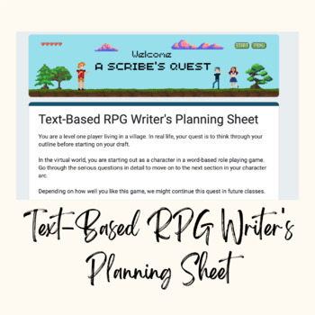 Preview of Text-Based RPG Writer's Planning Sheet