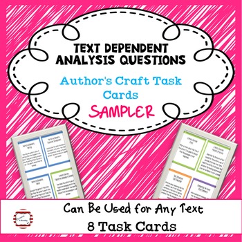 Preview of ELA Text Dependent Analysis Questions FREEBIE - Author's Craft 8 Task Cards