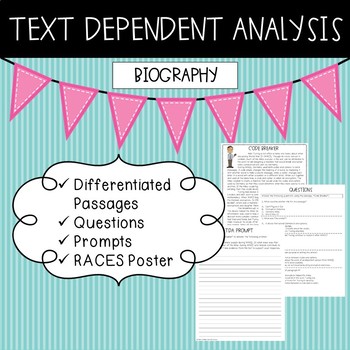 Preview of Text Dependent Analysis - TDA - Biography Passages, Prompts and Questions