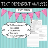 Text Dependent Analysis - TDA - Biography Passages, Prompt