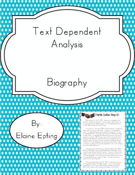 Preview of Text Dependent Analysis (TDA)- Biography Passages, Prompts, and Questions