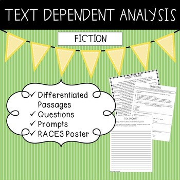 Preview of Text Dependent Analysis - TDA - Fiction Passages, Prompts and Questions