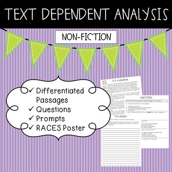Preview of Text Dependent Analysis - TDA - Non-fiction Passages, Prompts and Questions