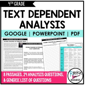 Preview of 4TH GRADE Text Dependent Analysis - TDA Text Evidence Writing