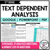 5th Grade Text Dependent Analysis - TDA Text Evidence Writing