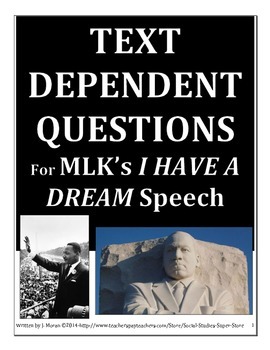 Preview of High School Common Core-Text Dependent Questions for MLK's I Have A Dream Speech