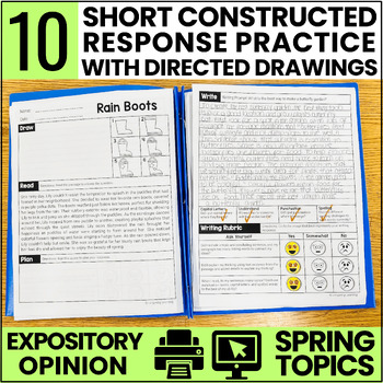 Preview of Expository and Opinion Writing Prompts with Passages and Spring Directed Drawing