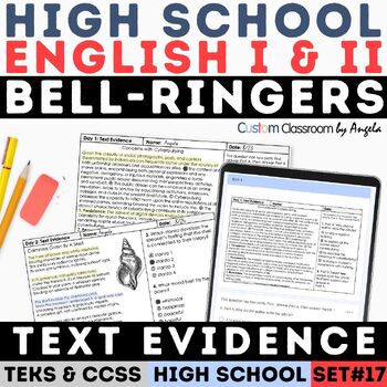 Preview of STAAR Finding Text Evidence Worksheets Bell Ringers Multiple Choice High School