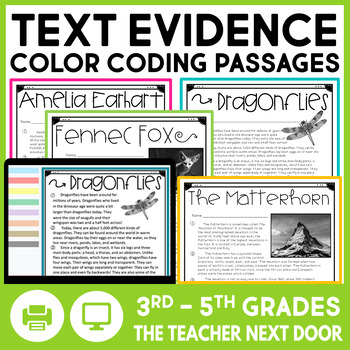 Preview of Text Evidence Differentiated Passages - Color Coding Text Evidence Activities