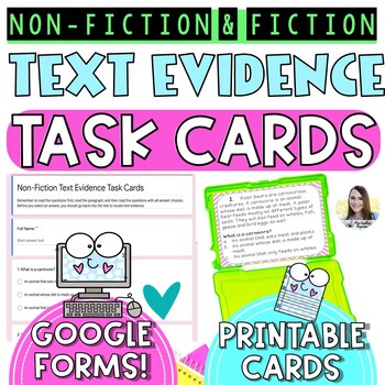 Preview of Text Evidence Comprehension Task Cards | Google Forms Quiz