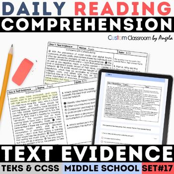 Preview of STAAR Finding Text Evidence Worksheets Daily Reading Warm Ups Bell Ringers Quiz