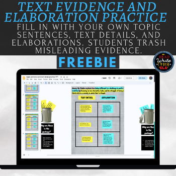 Preview of Text Evidence, Elaborations, and Topic Sentence: Mentor Template
