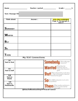 Preview of Text Evidence, Making Connections and SWBTS SuPeR graphic organizer
