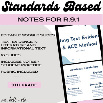 Preview of Text Evidence Notes {R.9.1}