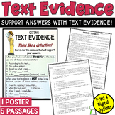 Text Evidence Practice Worksheets: Five Reading Passages w